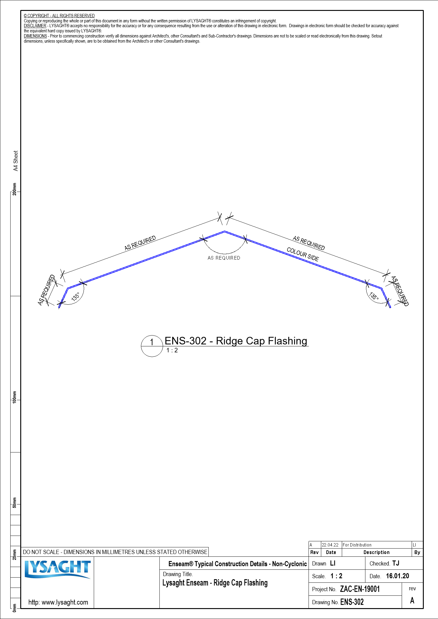 ENS302 Lysaght Enseam Ridge Cap Flashing